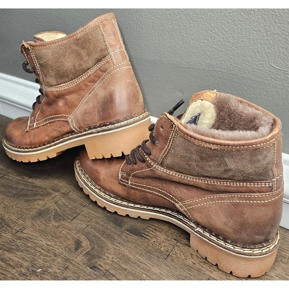 Pajar Women's Brown Faux Fur Leather Waterproof Lug Sole Canada Combat 6.5 - Picture 12 of 12